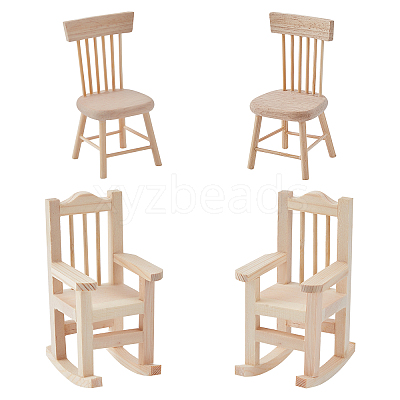 4Pcs 2 Style Natural Pine Wood Home Decorations DJEW-PH0001-09-1