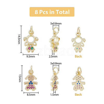 8Pcs 2 Style Brass Micro Pave Cubic Zirconia Charms KK-DC0003-16-1