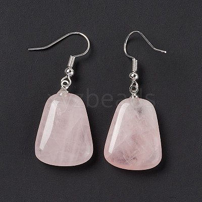 Natural Rose Quartz Trapezoid Dangle Earrings EJEW-D188-02P-01-1
