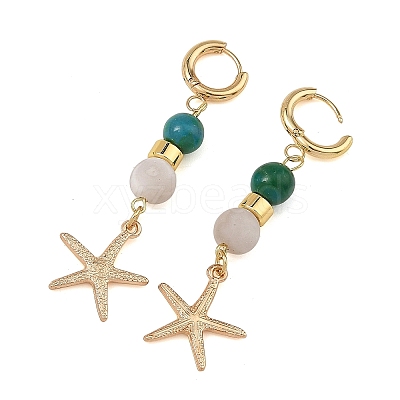 Synthetic Chrysocolla & Natural Agate Beads Hoop Dangle Earrings EJEW-JE07321-1