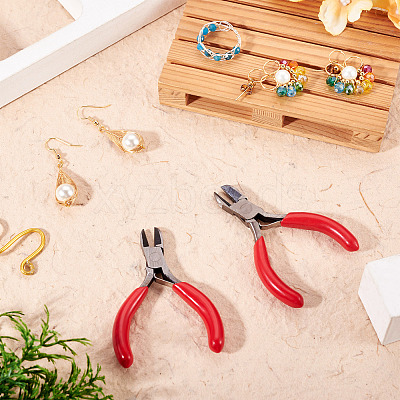 2Pcs Carbon Steel Jewelry Pliers with Red Handles TOOL-TA0001-18-1