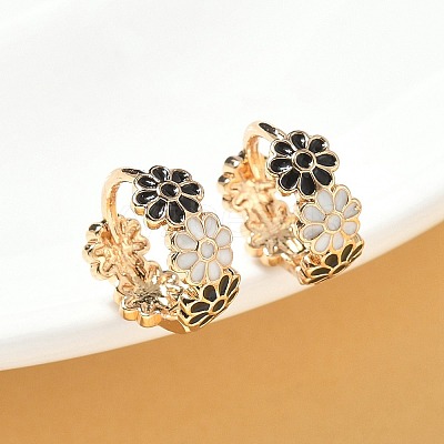 Daisy Brass Enamel Hoop Earrings for Women EJEW-G434-01G-01-1