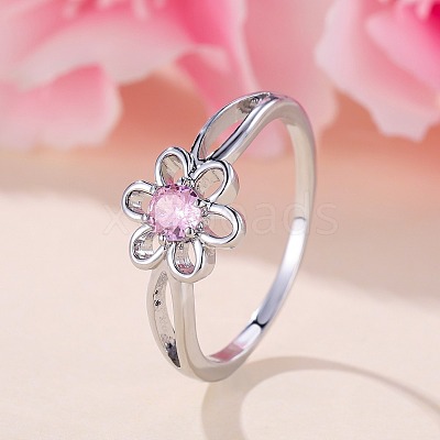 Flower Brass Micro Pave Pearl Pink Cubic Zirconia Finger Rings FS-WGCFB35-01-1