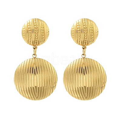 Ion Plating(IP) Flat Round 304 Stainless Steel Stud Dangle Earrings for Women EJEW-G400-35G-1
