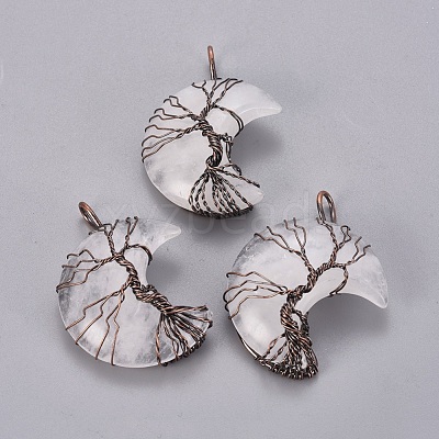 Natural Mixed Stone Tree of Life Wire Wrapped Pendants G-L520-E-R-NF-1