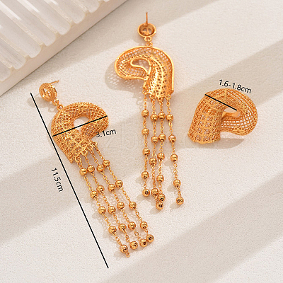 Vintage Alloy Hollowed-out Conch Shape Ring & Tassel Earrings Sets for Women CY8500-1