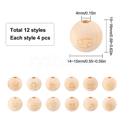 48 Pcs 12 Styles Unfinished Natural Wood European Beads WOOD-SC0001-31-1
