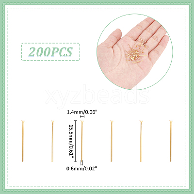 200Pcs 304 Stainless Steel Flat Head Pins STAS-UN0058-92A-G-1