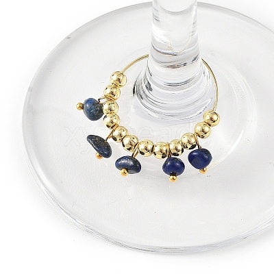 Natural Lapis Lazuli & Natural Amethyst & Natural South Red Agate & Natural White Moonstone & Natural Madagascar Rose Quartz & Natural Amazonite Chip & Brass Bead Hoop Earrings EJEW-JE07441-1