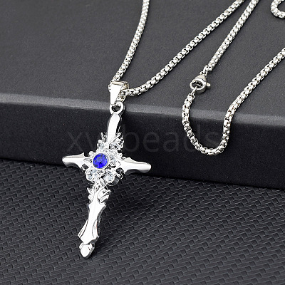 Cross Alloy Rhinestone Pendant Necklaces for Men FS-WG275E1-02-1