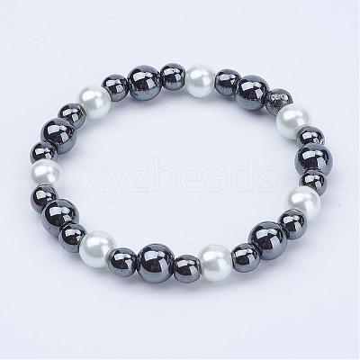 Pearlized Glass Round Beads Stretch Bracelets BJEW-JB02846-01-1