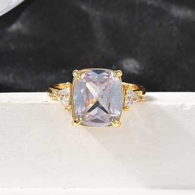 Brass Micro Pave Cubic Zirconia Finger Rings for Women RJEW-F181-11G-01-1