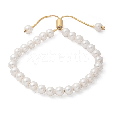 Shell Pearl Beaded Slider Bracelet with Brass Snake Chain BJEW-B066-01B-01-1