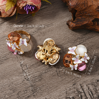 Elegant Vintage Flower Alloy Enamel Stud Earrings & Rings Sets XH9844-1