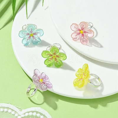 Luminous Glow in the Dark Flower Resin Finger Ring RJEW-JR00641-1