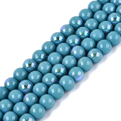Electroplate Opaque Glass Beads Strands EGLA-Q132-6MM-01C-09-1