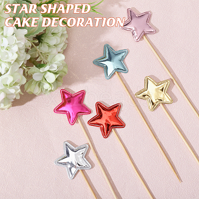 12 Sets 6 Colors PU Leather Cake Toppers with Bamboo Stick FIND-CA0009-83-1