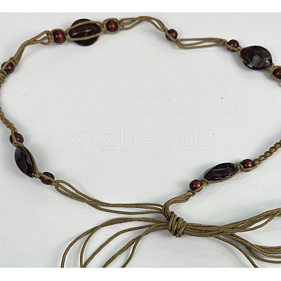 Bohemian Ethnic Style Resin & Wood Barrel Beads Braided Waxed Cord Wrap Waist Belts for Women FS-WG58A7E-02-1