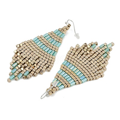 Boho Seed Bead Rhombus Tassel Earrings EJEW-Z072-02B-1