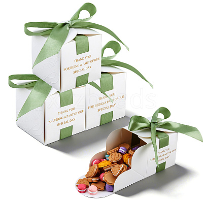 Gold Stamping For You White Paper Candy Boxes with Ribbon CON-WH0043-302A-1