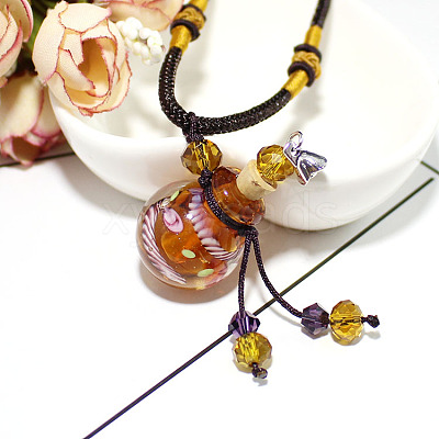 Lampwork Round Perfume Bottle Pendant Necklace with Glass Beads BOTT-PW0002-059F-03-1