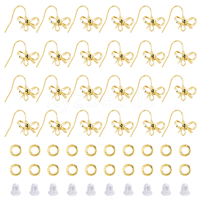 Bowknot Shape Brass Earring Hooks KK-HS0001-78G-1