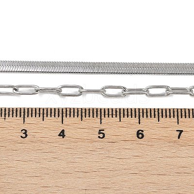 Non-Tarnish 304 Stainless Steel Paperclip & Herringbone Chains Double Layer Necklace for Men Women NJEW-E046-01P-1