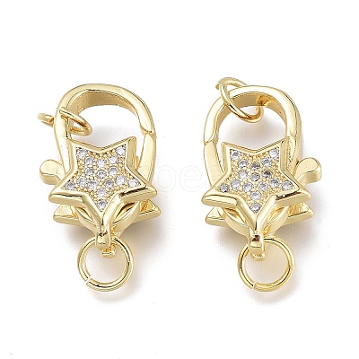 Brass Micro Pave Clear Cubic Zirconia Lobster Claw Clasps X-ZIRC-Q024-16G-1