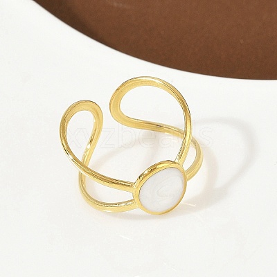 Oval 304 Stainless Steel Enamel Cuff Rings for Women RJEW-G355-03G-1
