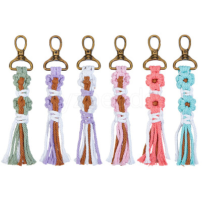6Pcs 6 Colors Cotton Cord Knitted Flower Tassel Pendant Decoration HJEW-MA00026-1
