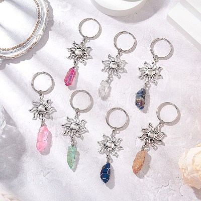 Natural Quartz & Alloy Keychain KEYC-JKC01147-1