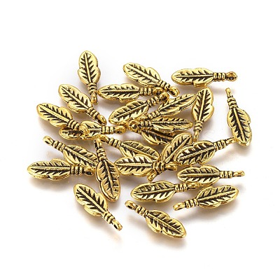 Tibetan Style Alloy Feather Pendants TIBEP-0377-AG-LF-1