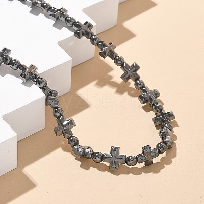 Non-Magnetic Hematite Beads Necklaces for Women Men NJEW-R020-01-1