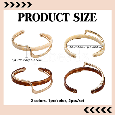 2Pcs 2 Colors Brass Resin Cuff Bracelets for Women BJEW-GO0002-12-1