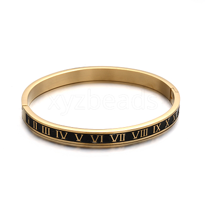 Ion Plating(IP) Roman Numerals Design 304 Stainless Steel Enamel Bangles BJEW-L552-11E-6mm-1