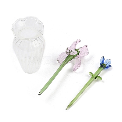 Handmade Lampwork Birthday Flower & Vase Set for Tabletop Display LAMP-D007-002B-1