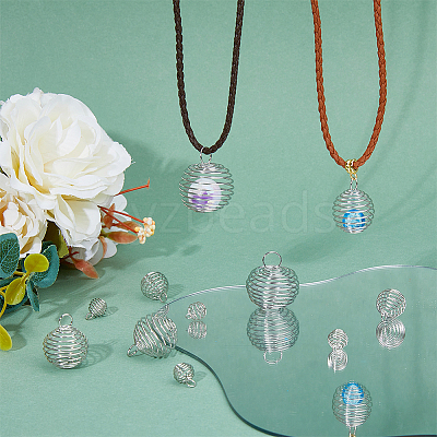 80Pcs 4 Styles Iron Bead Cage Pendants IFIN-HY0001-08-1