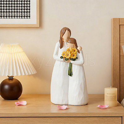 Mother & Daughter Resin Sculpture Display Decorations DJEW-WH0053-82A-1