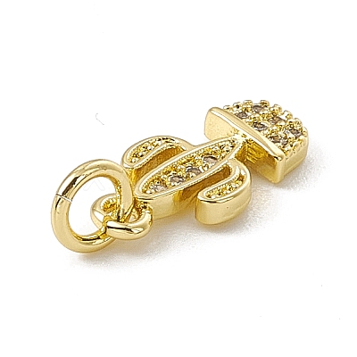 Brass Micro Pave Clear Cubic Zirconia Cactus Charms ZIRC-F132-67G-1