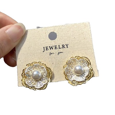 Brass & Imitation Pearl Stud Earrings for Women WGD4158-01-1