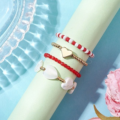 Transparent Glass Beads with Brass Beads and Natural Trochid Shell/Trochus Shell Beads and Glass Seed Beads Rings RJEW-TA00188-1