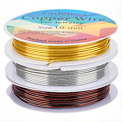 3 Rolls 3 Colors Round Copper Jewelry Wire CWIR-BBC0001-11-1
