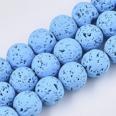 Spray Painted Natural Lava Rock Beads Strands G-N0324-C-04-1