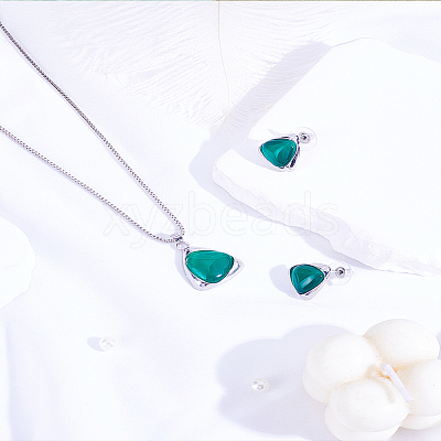 Triangle Alloy & Plastic Pendant Necklaces & Stud Earrings Sets SJEW-LP0001-27-1