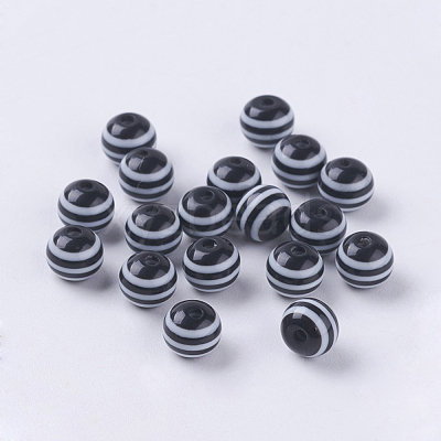 Round Striped Resin Beads X-RESI-R158-6mm-11-1
