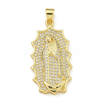 Virgin Mary Theme Rack Plating Brass Micro Pave Clear Cubic Zirconia Pendants KK-Z067-06G-04-1