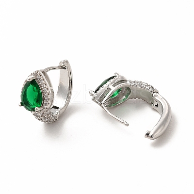 Green Cubic Zirconia Teardrop Hoop Earrings EJEW-H094-01P-1