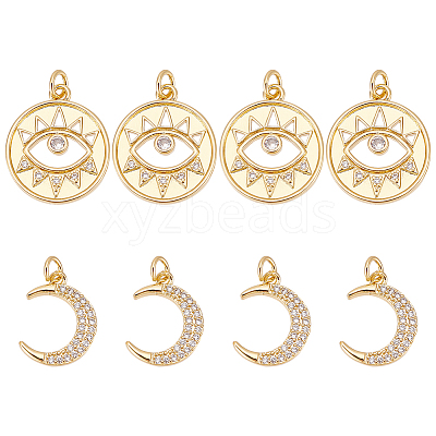 8Pcs 2 Style Rack Plating Brass Micro Pave Cubic Zirconia Pendants KK-BC0011-96-1