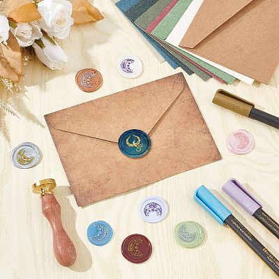 Brass Wax Seal Stamp with Wood Handle AJEW-WH0412-0280-1