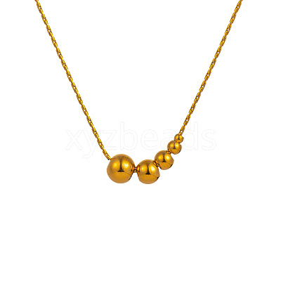 304 Stainless Steel Round Graduated Beaded Pendant Necklaces for Women WG0AAA5-01-1